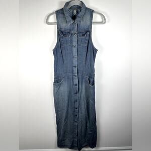 Free People Vintage Denim Button Down Maxi Dress Size 4 EUC Rare Style